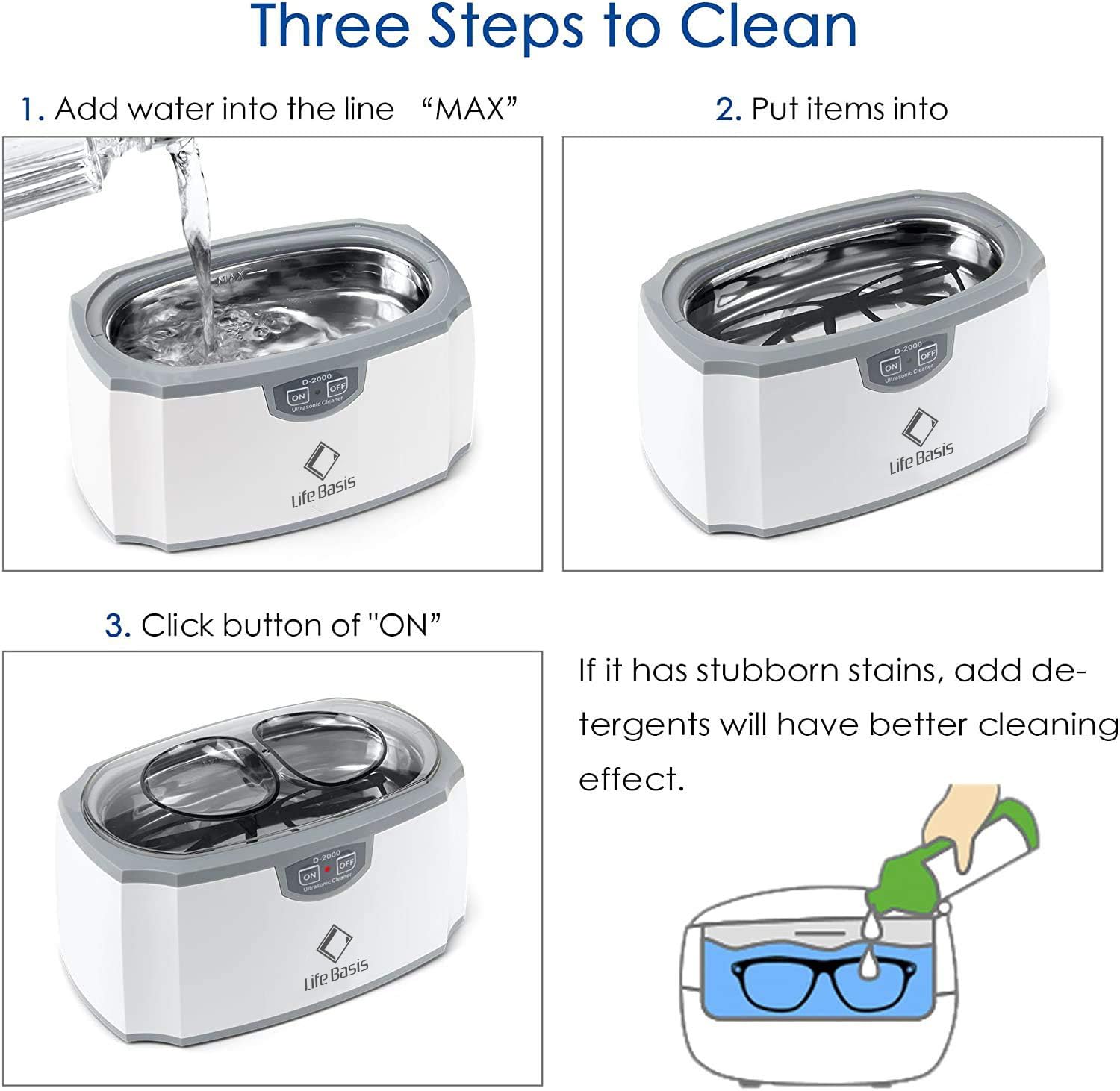 LifeBasis Ultraschallreinigungsgerät 420ml- (TESTSIEGER 2025) Brillenreinigungsgerät Ultraschallreiniger Ultraschallbad für Zahnersatz Brillen Schmuck,Uhren, Pinsel, Münze, Rasierkopf, Messer, 45000Hz 30W