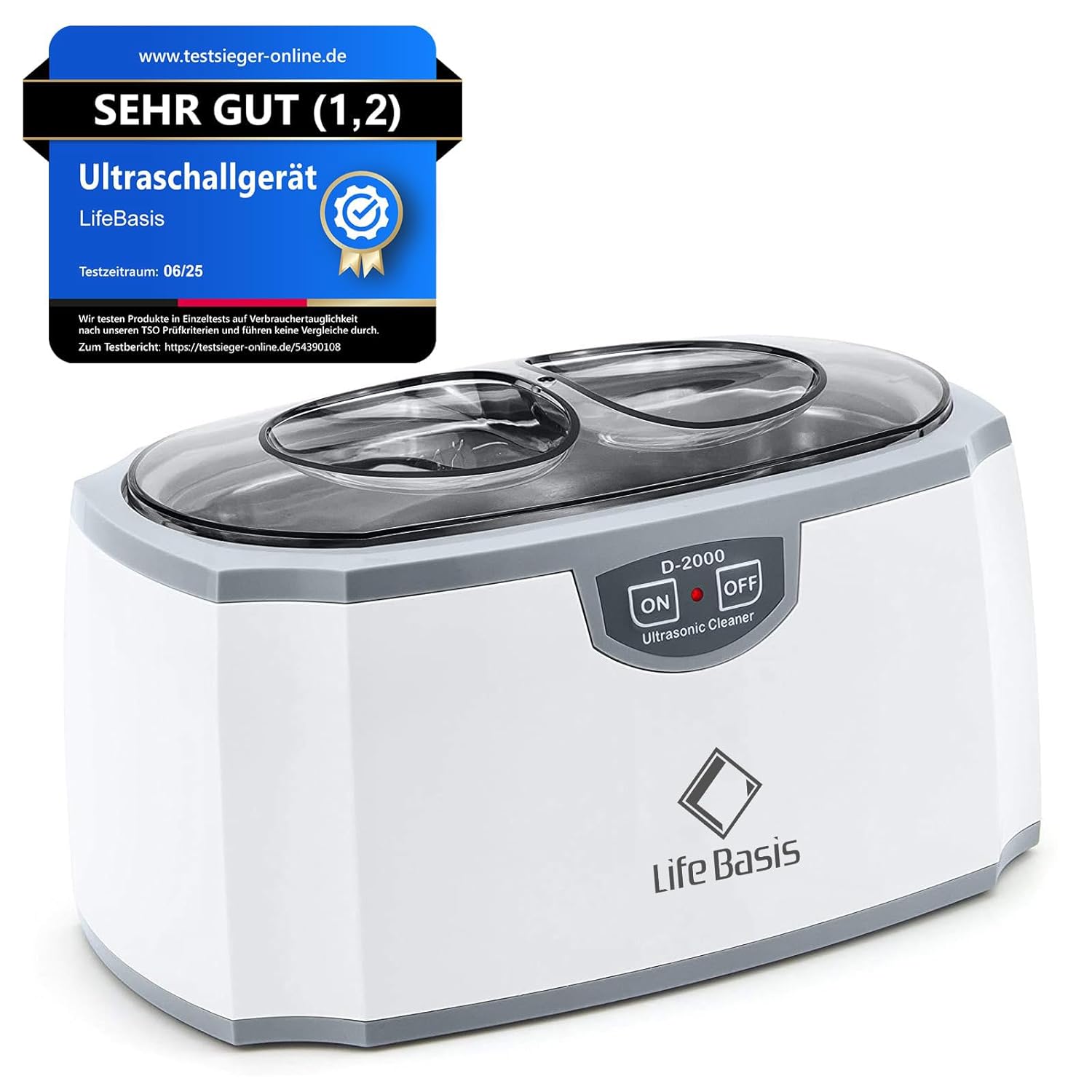 LifeBasis Ultraschallreinigungsgerät 420ml- (TESTSIEGER 2025) Brillenreinigungsgerät Ultraschallreiniger Ultraschallbad für Zahnersatz Brillen Schmuck,Uhren, Pinsel, Münze, Rasierkopf, Messer, 45000Hz 30W