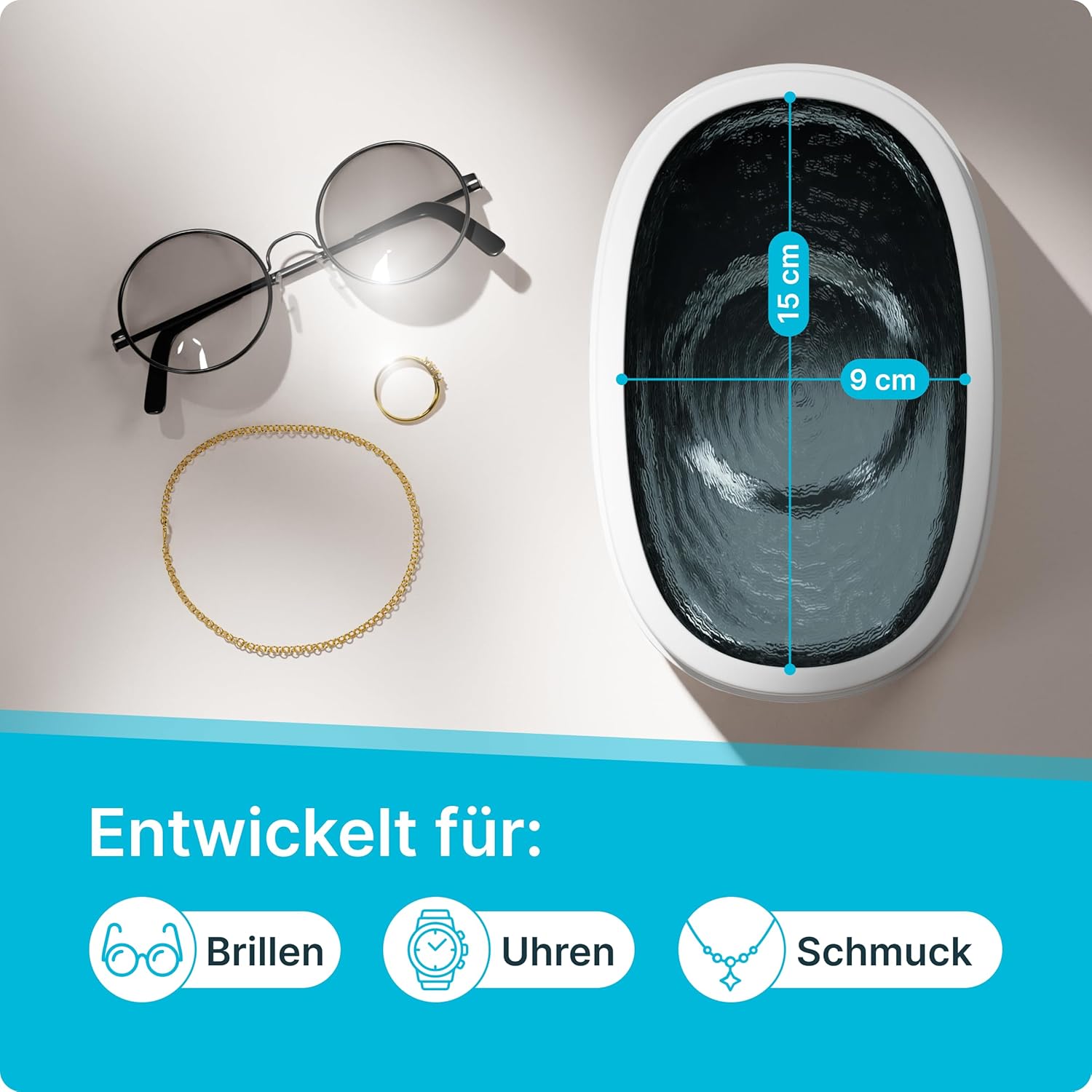 KLARBERG® Ultraschallreinigungsgerät Brille, Schmuck uvm. I Ultraschallreiniger I Ultraschallbad für eine Tiefenreinigung I ultrasonic cleaner, Brillenreinigungsgerät (600ml)